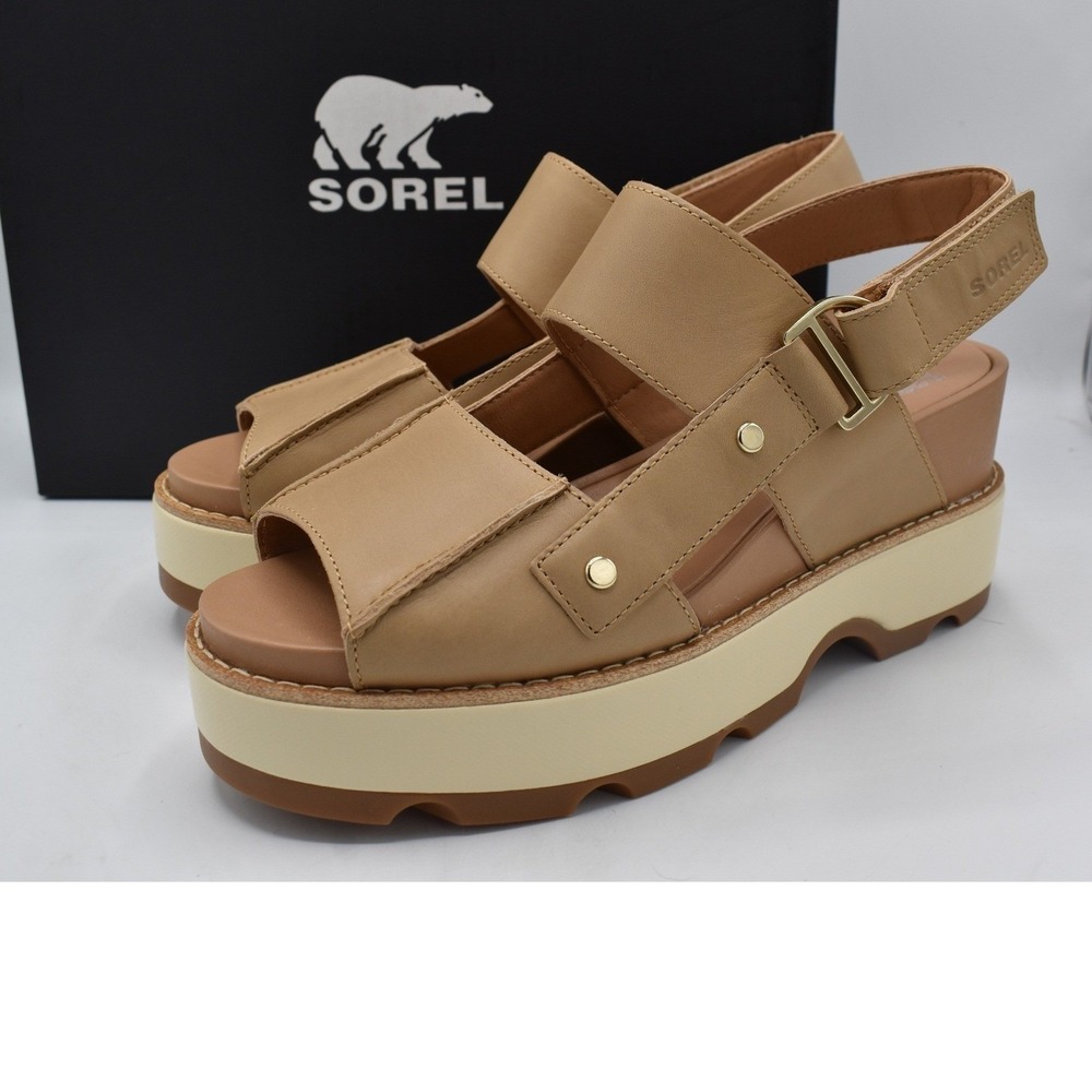 Sorel Joanie IV Sandal Wedge Womens 10 Honest Beige Gum 2 Platform Shoes